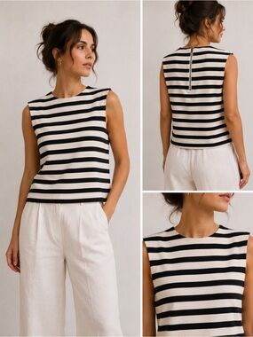 SBJ Austin Black & Cream Striped Sleeveless Top Size 2